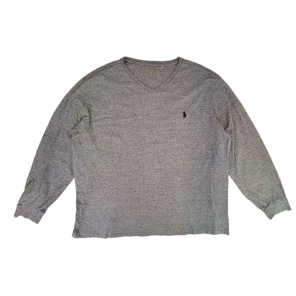 Polo Ralph‎ Lauren Mens Gray V Neck Long Sleeve T Shirt Pony Logo Size XL